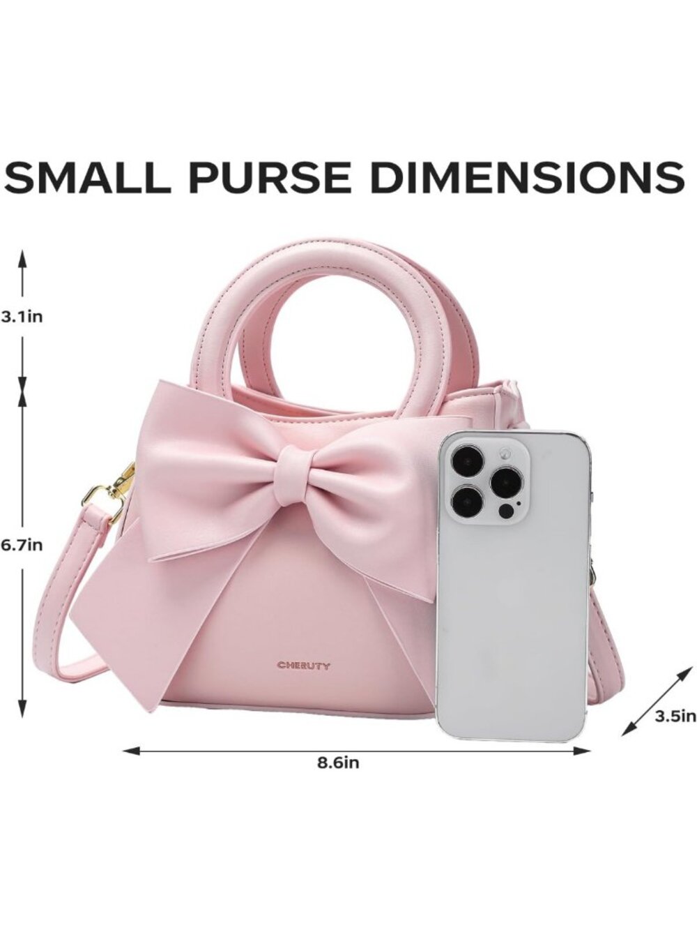 Chic Vegan Leather Crossbody Bag for Women, Small Purse with Bow Knot & Handle - Picture 6 of 7
